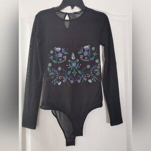 Zara embroidered tulle bodysuit Black lace size Small